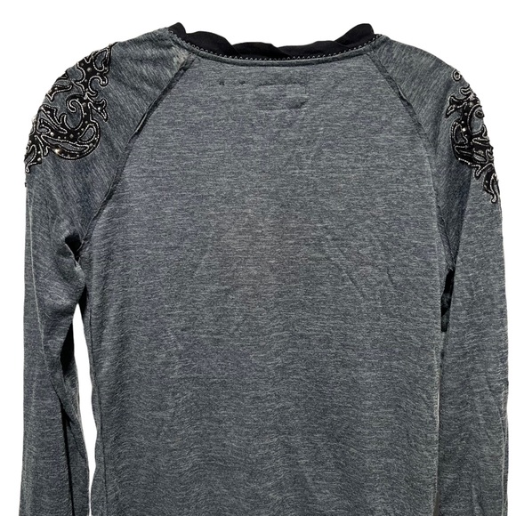 Miss Me Cardigan Distressed Studded Appliqued Embellished Button Up Gray - Picture 7 of 11